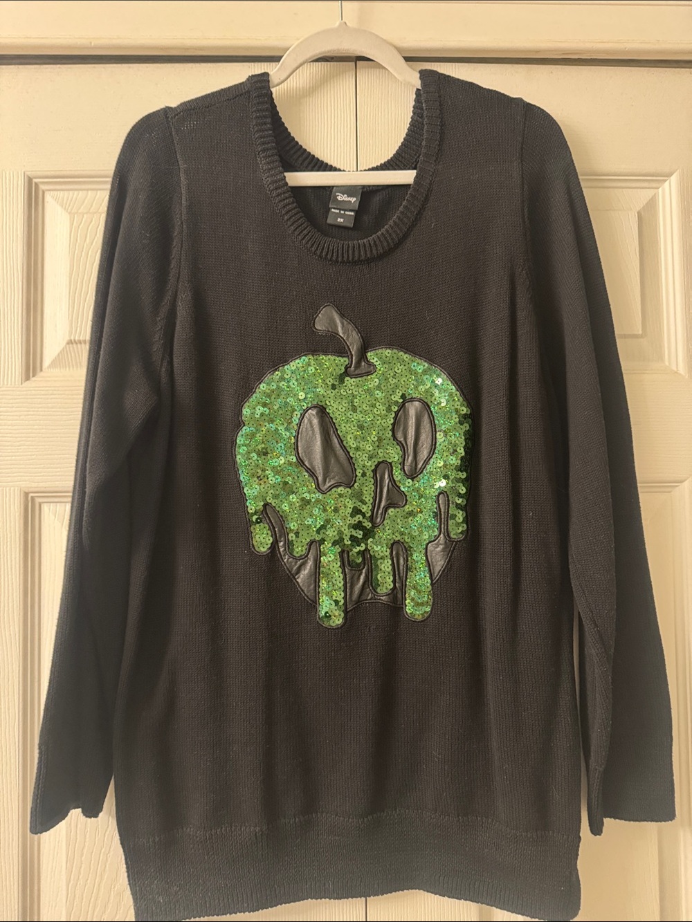 Disney Black Knit Sweater with Sequin Green Poison Apple